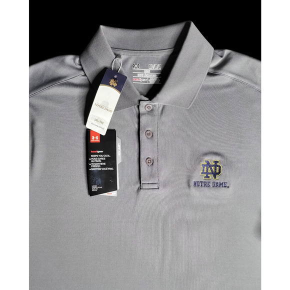NWT UNDER ARMOUR Notre Dame Fighting Irish Golf Polo Shirt Grey Men’s Size M - Picture 7 of 11